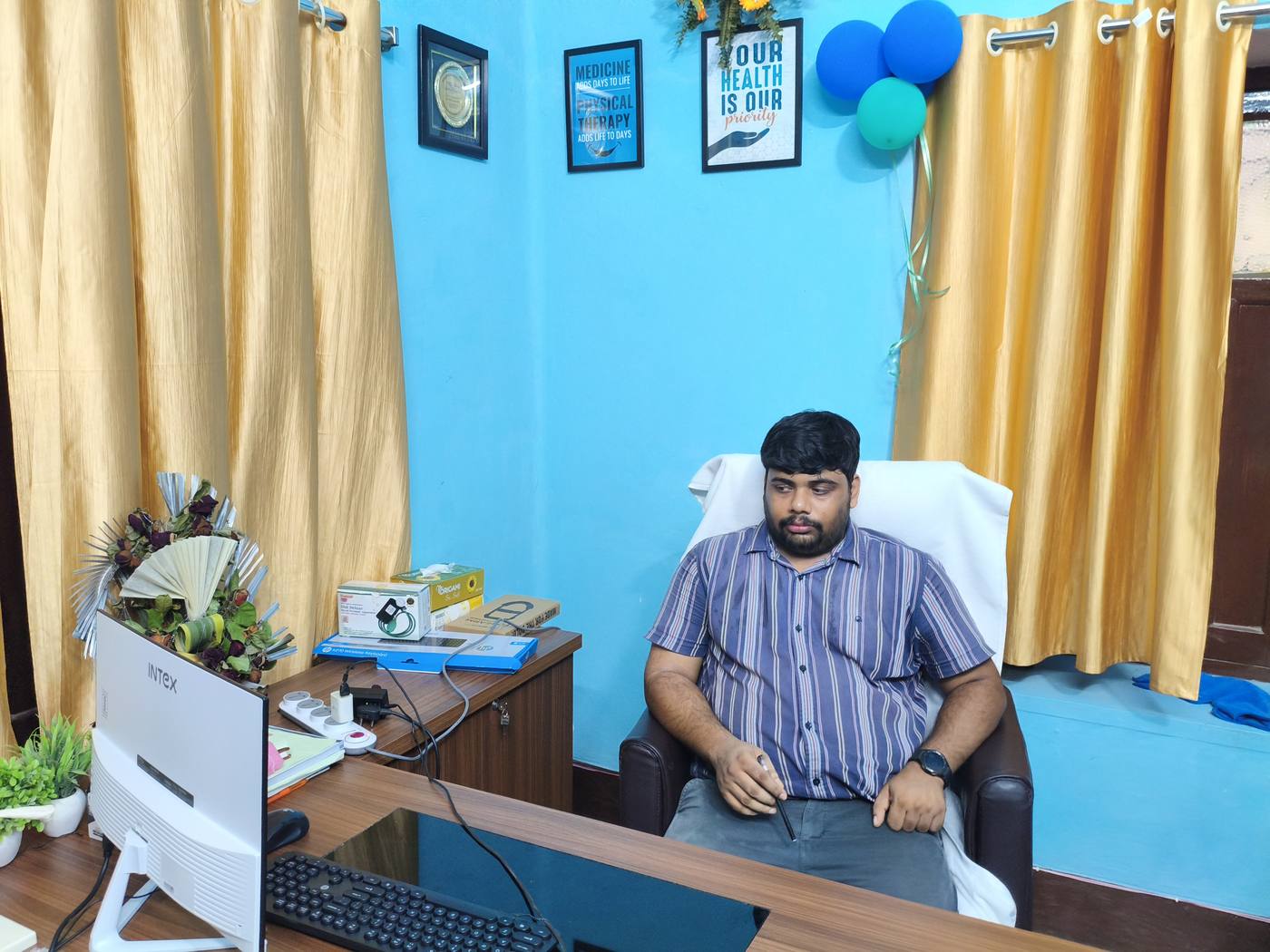 Clinic entrance with staff